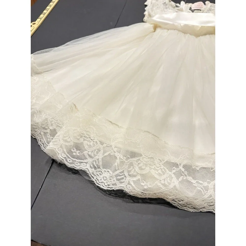 Girls Ivory Lace Tulle Dress Satin Bow Special Occasion Size 4-5